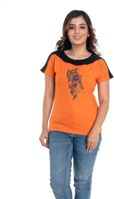 STYLE CLUB Graphic Print Women Round Neck Black, Orange T-Shirt