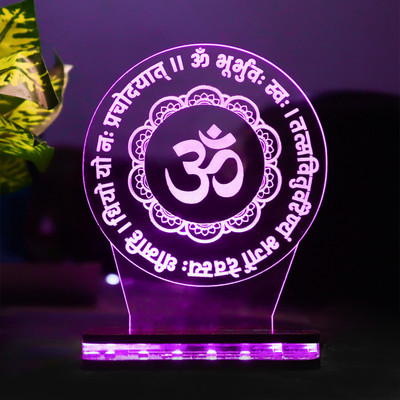 StarLaser 3D OM with Gayatri Mantra LED Night lamp 16 Color Changing Light with Remote Control (Wooden Base) Table Lamp(15.5 cm, Multicolor)