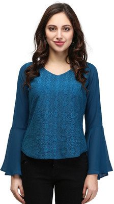 V&M Party Self Design Women Blue Top
