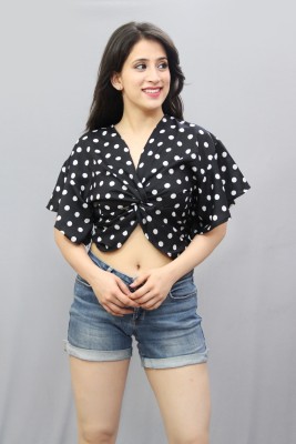 CRAZEVILLA Casual Printed Women White, Black Top