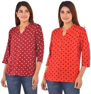 FABISHO Casual Polka Print Women Red, Maroon Top