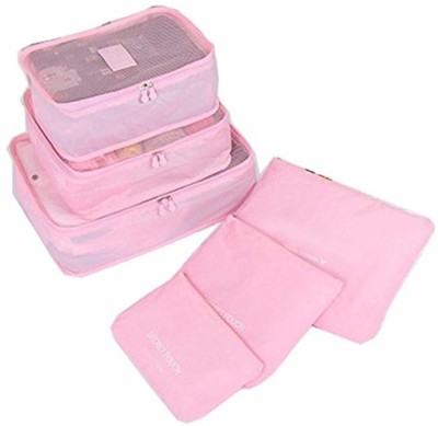 HOUSE OF QUIRK 6Pcs/1Set Travel Storage Bag Storage Clothes Bag Luggage Case Bag Suitcase Underwear Organizer Make Up Organizer Bag-Baby Pink(Pink)