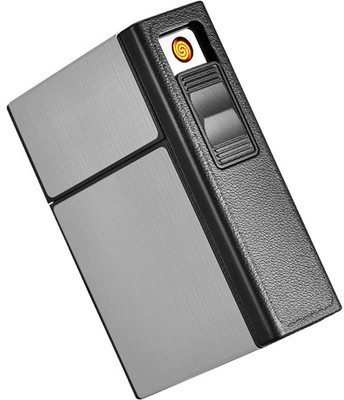 FITUP ™ FOCUS Cigarette Case Box Lighter with Flameless Removable Electronic Lighter Windproof Torch Lighter 20pcs Cigarette Holder Case 3 in 1 USB Rechargeable Portal Lighter Cum 20 Pc Storage Cigarette Holder Easily Cigarette Lighter(Silver)