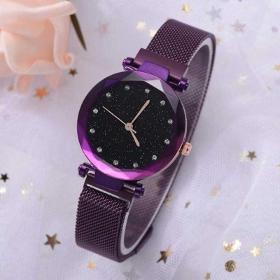 Endeavour MAGNET 12 PURPLE Color New Luxury Mesh Sparkling 12 Diamond Magnetic Strap Magnet watch Purple Girls and Women Latest Wrist watch Stylish latest design New Arrival Best Designer Hot Selling Top Trending Unique Festive style watch for Women’s watch for girl