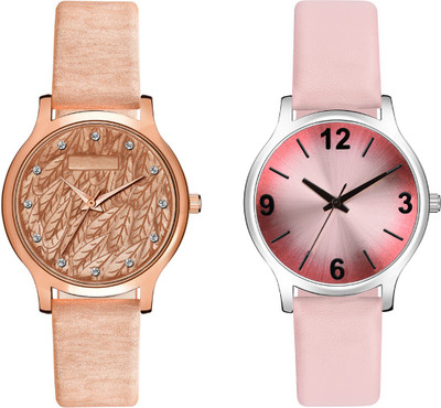 LOREO New Combo Attractive Leaf Design Dial And Genuine Leather Strap Analog Watch  - For Girls