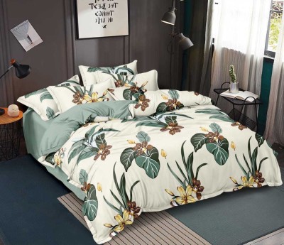 RARE BIRD 210 TC Polycotton Double Floral Fitted (Elastic) Bedsheet(Pack of 1, Cream)