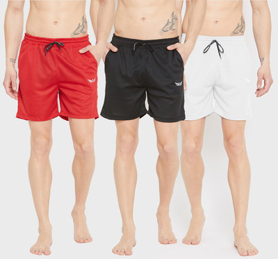Chrome & Coral Mesh Men Red, Black, White Regular Shorts