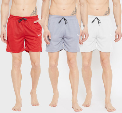 Chrome & Coral Mesh Men Red, Grey, White Regular Shorts