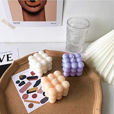 SAPI'S Scented Bubble Candle - Nice Colors Cute Cube Soy Wax Candles, Home Decor Candle, Scented Candle for Home Use and Gifting | Valentines | Scented Bedroom Candles Candle(Beige, White, Purple, Pack of 3)