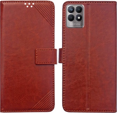 MAXSHAD Flip Cover for Realme 8i, Realme 8i Flip Cover, Realme 8i Wallet Cover(Brown, Magnetic Case)