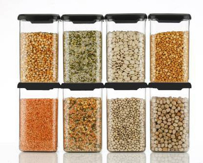 SKYLIFE Plastic Grocery Container  - 1100 ml(Pack of 8, Black)