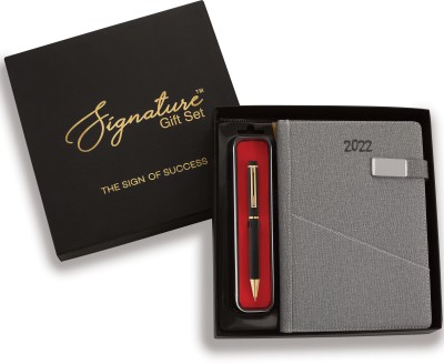 Signature 2022 Infinity Diary + Cello Origin Ball Pen A5 Gift Set Ruled 335 Pages(Grey, Pack of 2)