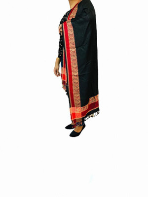 Zaria Fabs Viscose Woven, Self Design Women Shawl(Black)