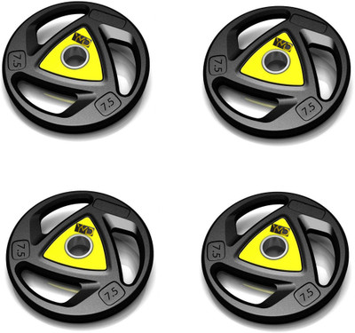 YMD 30 kg Olympic Barbell/Rod Rubber Plates (7.5KG Pack of 4), 3 Holes Hand Grip Home Gym Combo