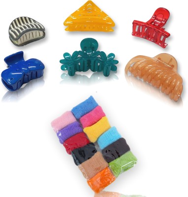 alamodey Pack of 18 (6 pcs Hair Clutcher, 12 Pcs Large Rubber Bands) Set for women and girls Hair Accessory Set(Multicolor)