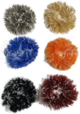 LACE IT Fuzzy Furry Artificial Rabbit Faux Fur Ponytail Hair Tie Band Hair Accessories (Mix Colors) - Set of 6 Rubber Band(Multicolor)