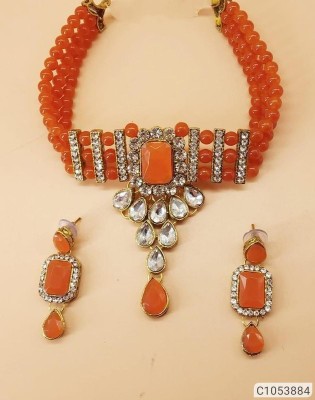 White pearl Alloy Gold-plated Orange Jewellery Set(Pack of 1)