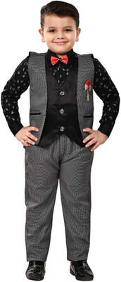 vkreation Boys Festive & Party Shirt, Waistcoat and Pant Set(Black Pack of 1)