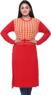 PIPASA WOMEN Women Self Design Straight Kurta(Red)