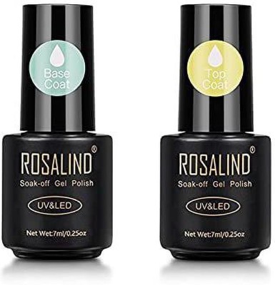 ROSALIND 7Ml 2Pcs Top Coat Base Coat Set Uv Diamond Nail Gel Polish Primer Nail Art (RL-7ml-Base+Top) Transparent(Pack of 2)