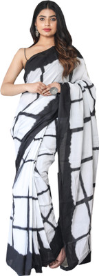 Pinkcity Trade World Printed, Color Block, Blocked Printed Daily Wear Pure Cotton Saree(White, Black)