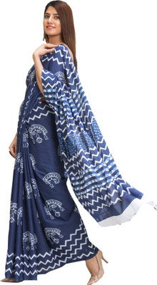 Pinkcity Trade World Printed, Color Block, Blocked Printed Daily Wear Pure Cotton Saree(Blue)