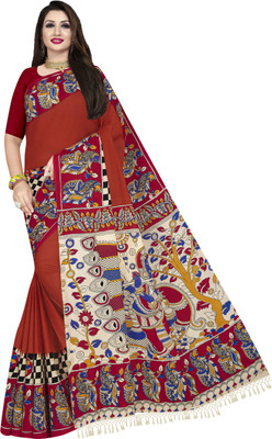 nutan creations Printed Kalamkari Pure Cotton Saree(Red)