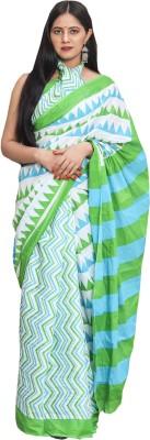 Pallo Latke Blocked Printed Daily Wear Pure Cotton Saree(White)