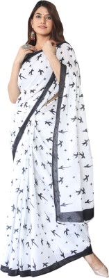 Pallo Latke Printed Daily Wear Pure Cotton Saree(White)