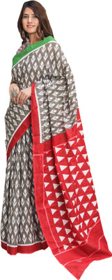 Pallo Latke Blocked Printed Daily Wear Pure Cotton Saree(Grey)