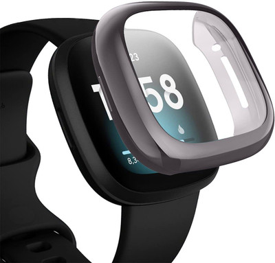 KAZUKI Front and Back Screen Guard for Case for Fitbit Versa 3, Soft TPU Front Protection Case Cover for Fitbit Sense/Versa 3 Smart Watch with Full Protection (Flexible|Silicone|Black)(Pack of 1) KAZUKI Front and Back Screen Guard for Case for Fitbit Versa 3, Soft TPU Front Protection Case Cover for Fitbit Sense/Versa 3 Smart Watch with Full Protection (Flexible|Silicone|Black)(Pack of 1)