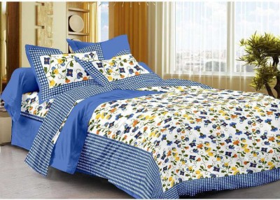 Hometrade India 278 TC Cotton Double Printed Flat Bedsheet(Pack of 1, Blue)