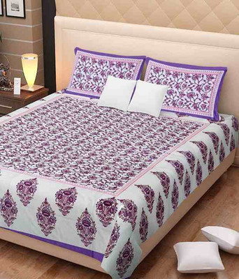 Unique Choice 120 TC Cotton Double Printed Flat Bedsheet(Pack of 1, Purple)