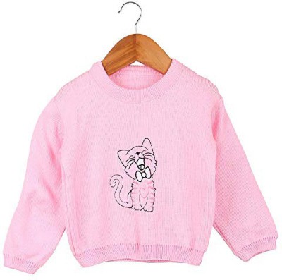 Trendy World Woven Round Neck Casual Baby Girls Pink Sweater