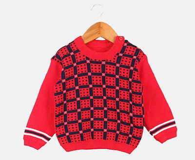 Trendy World Woven Round Neck Casual Baby Boys & Baby Girls Red Sweater