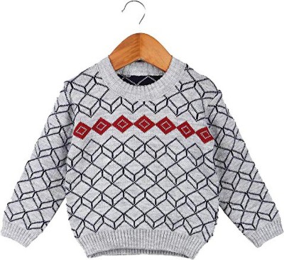 Fit N Fame Self Design Round Neck Casual Baby Boys & Baby Girls Grey Sweater