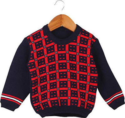 Fit N Fame Self Design Round Neck Casual Baby Boys & Baby Girls Dark Blue, Red Sweater