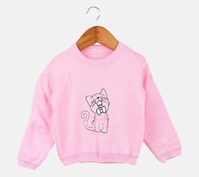 Trendy World Woven Round Neck Casual Baby Girls Pink Sweater