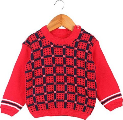 Fit N Fame Self Design Round Neck Casual Baby Boys & Baby Girls Red Sweater