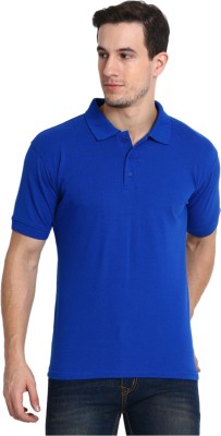 FUNKY GUYS Solid Men Polo Neck Blue T-Shirt