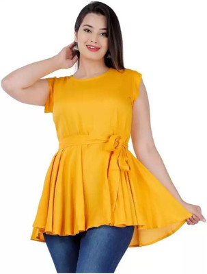 IndiForce Casual Solid Women Yellow Top