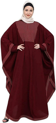BT - Being Traditional Cotton Blend Polka Print Abaya With Hijab(Maroon)