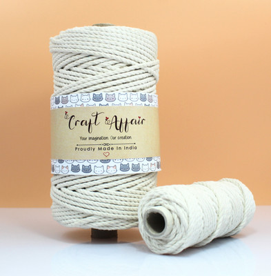 Craft Affair 3ply Twisted Oragnic Cotton Macrame Cord (20 Meter, 3mm) | Macrame Cord For Wall Hangers And Other DIY Projects - Off White