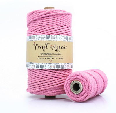 Craft Affair 3ply Twisted Oragnic Cotton Macrame Cord (100 Meter, 3mm) | Macrame Cord For Wall Hangers And Other DIY Projects - Baby Pink