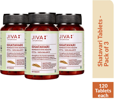 JIVA Shatavari Tablets - Nourishes & Strengthens Reproductive System - 120 Tablets Each - Pack of 3(Pack of 3, 360 Tablets)