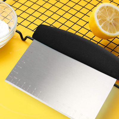 Dhruv Mart Stainless Steel Dough Cutter Scraper with Handle, Multipurpose Large Metal Pastry Baking Chopper for Kitchen Pizza Bread Pastry Cutter Scraping Tool with Measuring Scale Pastry Cutter