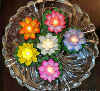 Crafty Lotus Flower Shape Floating Light Candles Diya for Home Decoration Candle(Multicolor, Pack of 6)