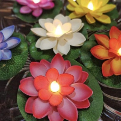 ZWINKO Multi Color Floating Lotus Flower Shape Tea Light Diya Candles for Diwali Candle(Multicolor, Pack of 3)