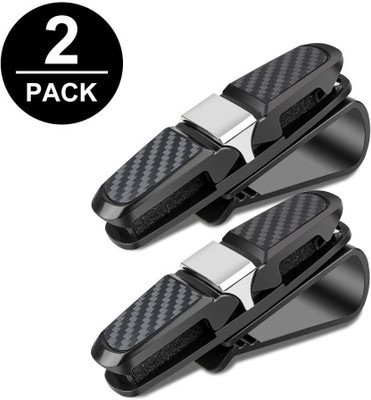 carfrill 2 Pack Sunglasses Holder Clip Hanger Eyeglasses Mount for Car, Double-Ends Clip and 180° Rotational Car Glasses Holder with Ticket Card Clip Black Car Sunglass Clip Holder