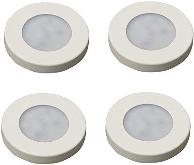 LUMINX 3 Watt Led Surface Panel Cabinet Wardrobe Light Slim Round Style Flush Mount Ceiling Lamp Pack of 4 (Warm White) Recessed Ceiling Lamp(White)